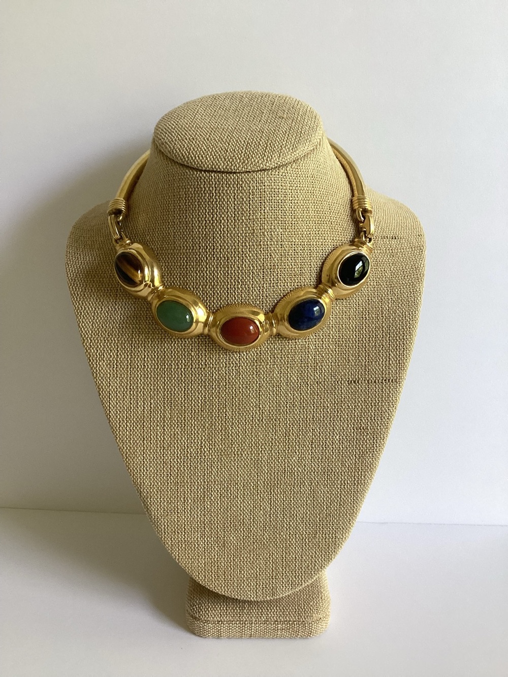Alexis Kirk Statement Necklace Gold Tone Multicolor Cabochon Vintage Designer